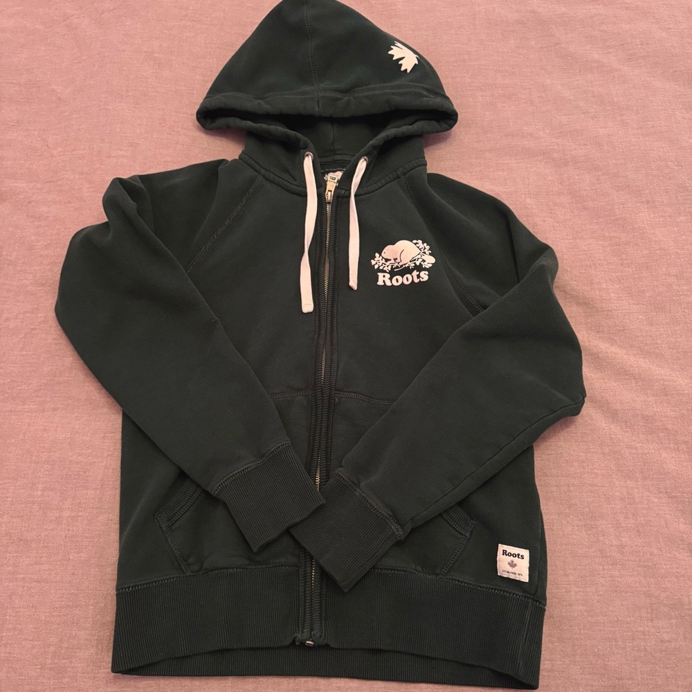 XS Roots Dark Green Zip-Up Hoodie